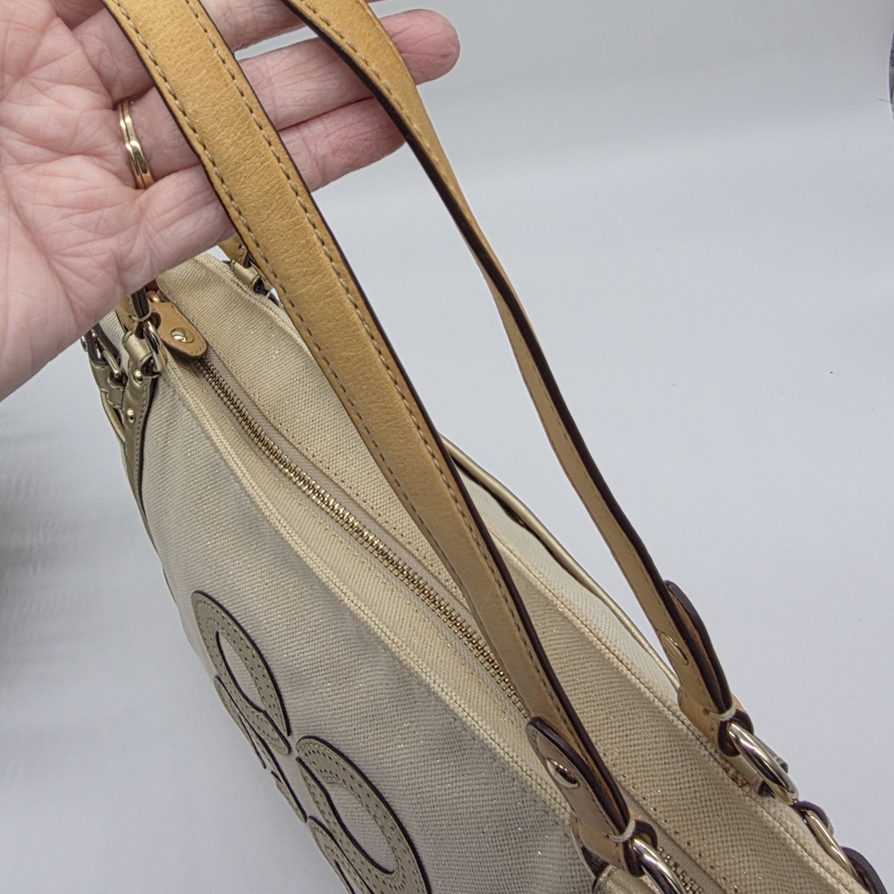 COACH Natalie Metallic Gold Bag Beige Cream Canvas Leather Tote Purse Bag 16756 - Picture 4 of 13